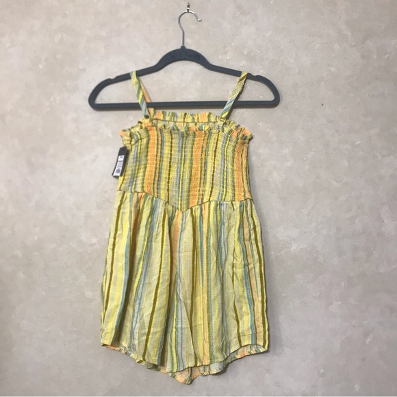 $5 SALE Smocked Romper Size Large 10/12  Yellow Multicolored Stripes NWT - Picture 3 of 5